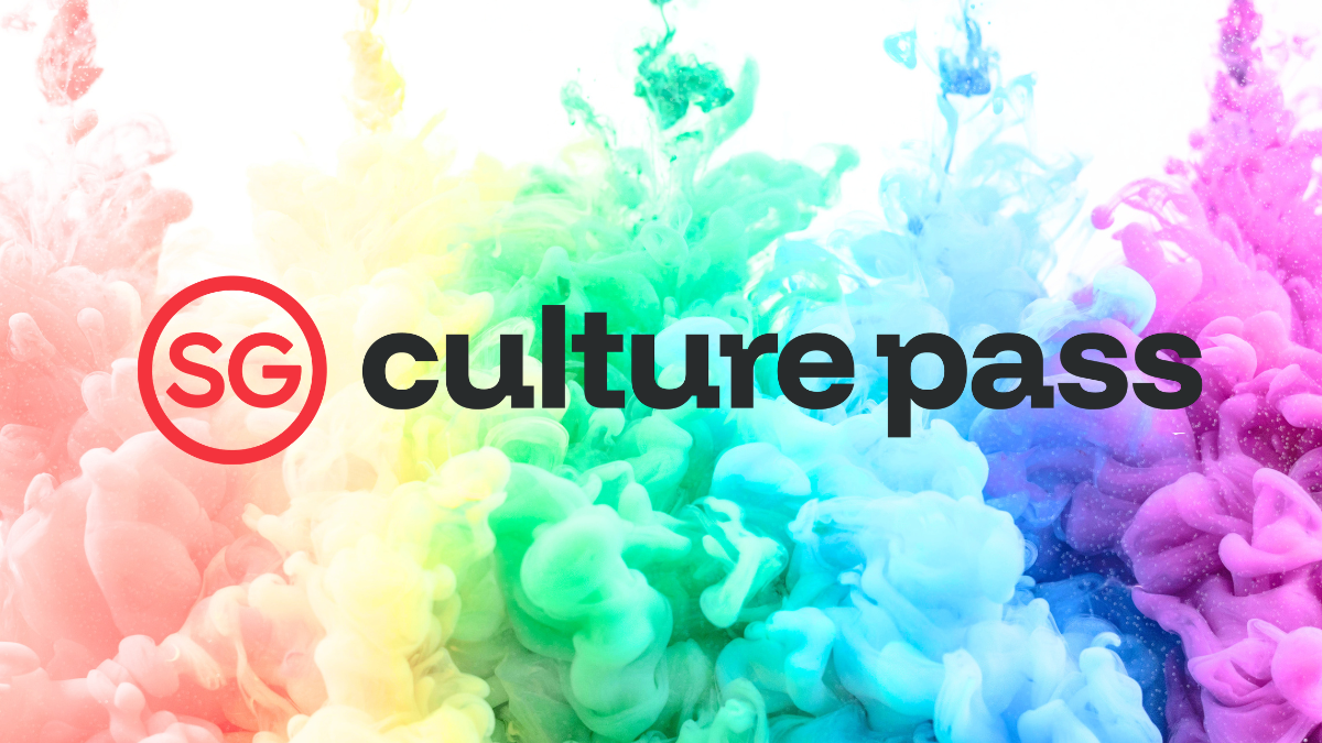 SG Culture Pass logo in front of rainbow background